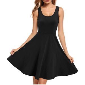 🆕 Women's Casual Sleeveless Cotton Little Black Dress with Swing Skirt - Small